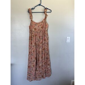 Lucky Brand Printed Ruffle Sleeve Midi Dress Size XL Pink Floral Boho Cottage